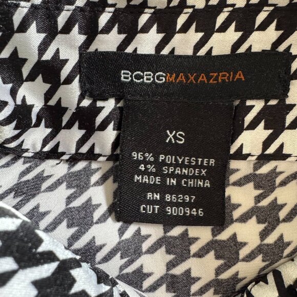 BCBGMAXAZRIA Black & White Houndstooth Cap Sleeve Belted Silhouette Blouse XS - Picture 2 of 11